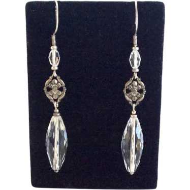 Vintage Sterling and Faceted Crystal Dangle Earrin