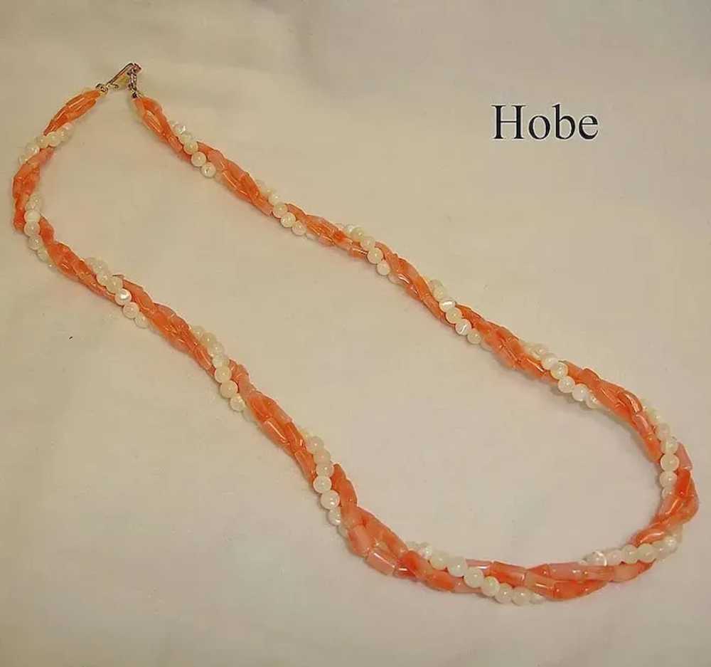 Vintage HOBE Coral and White Bead Necklace - Bead… - image 2