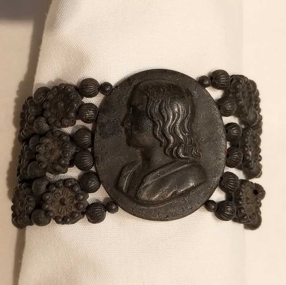 Victorian mourning cameo bracelet black lacquer w… - image 12