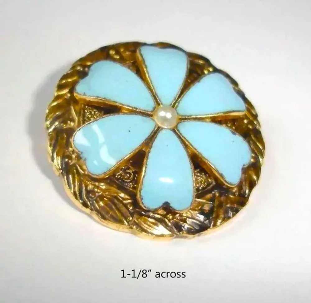 FREIRICH Blue and Faux Pearl Pin Brooch - 1960's … - image 2