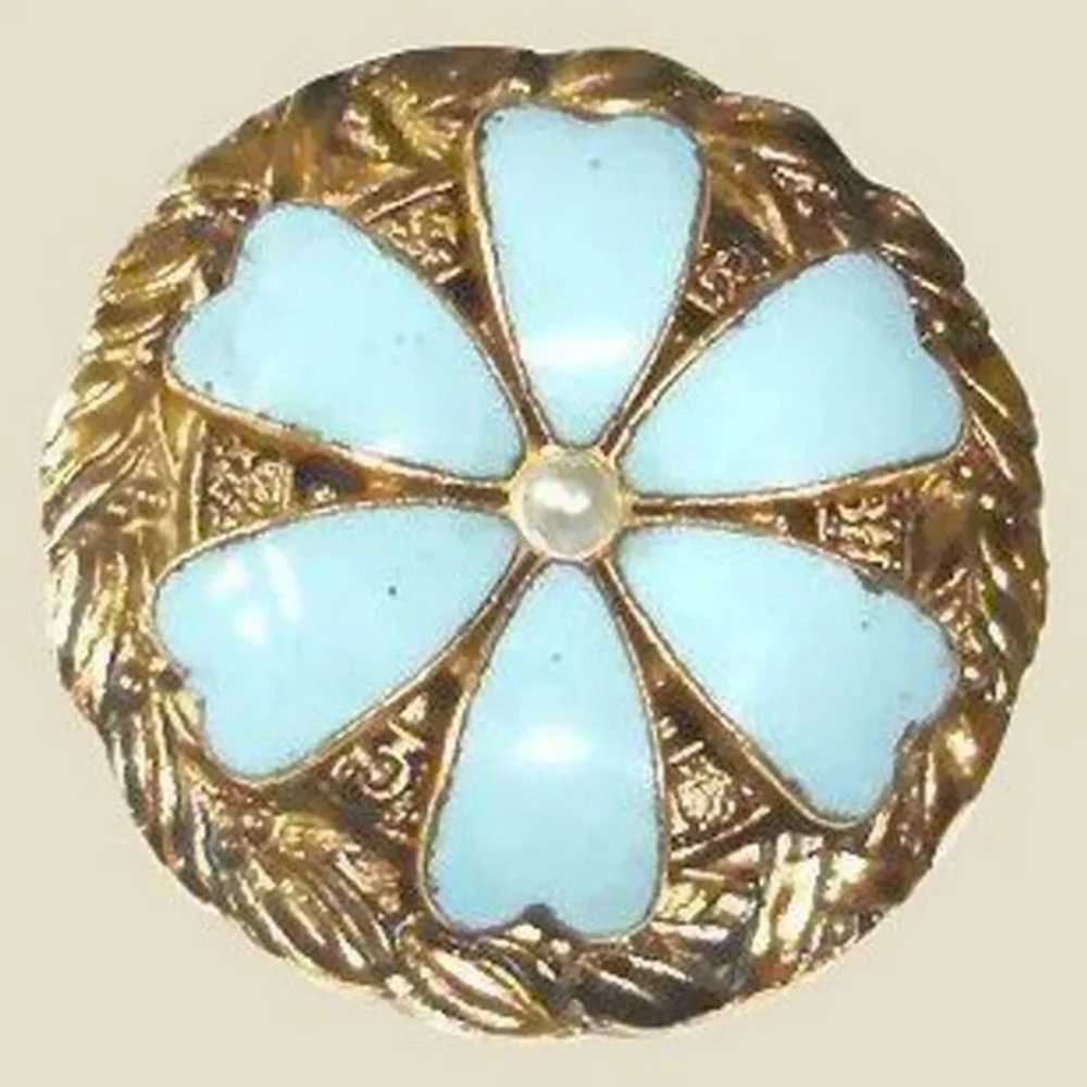 FREIRICH Blue and Faux Pearl Pin Brooch - 1960's … - image 7
