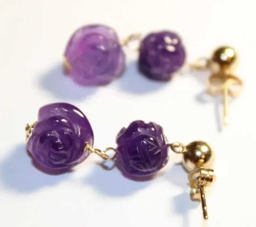 Carved Amethyst Peony Flower And Dragon Earrings - image 3