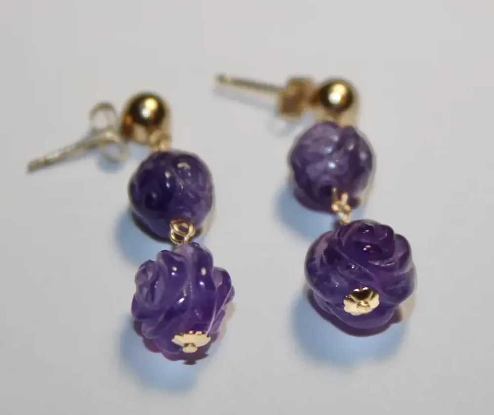 Carved Amethyst Peony Flower And Dragon Earrings - image 5