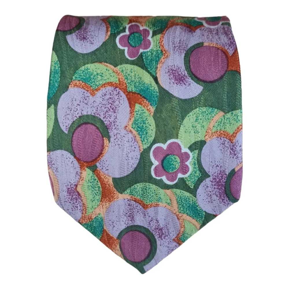 Kenzo KENZO PARIS Green Floral Silk Tie ITALY 60"… - image 1