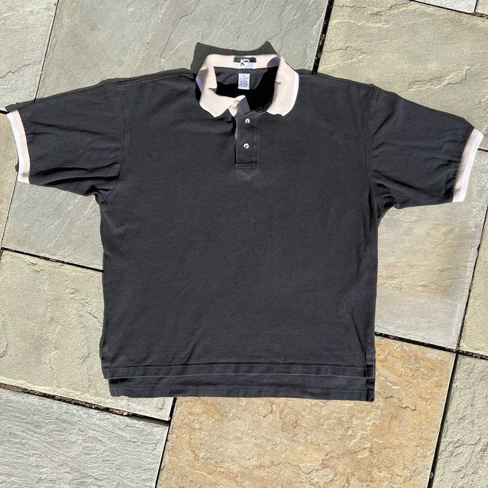 Vintage Vintage 90s Black Polo Shirt Tan/White Co… - image 1