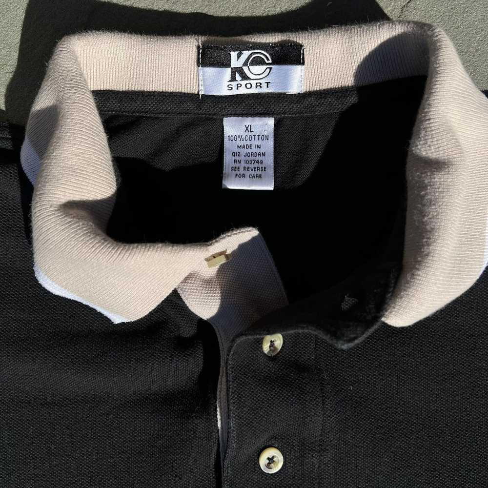 Vintage Vintage 90s Black Polo Shirt Tan/White Co… - image 3