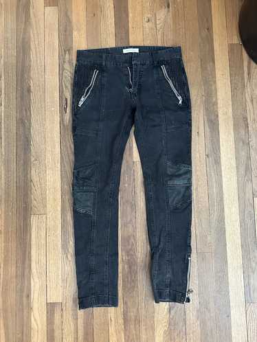 Pierre Balmain Black Biker Zipper Jeans w/ leather