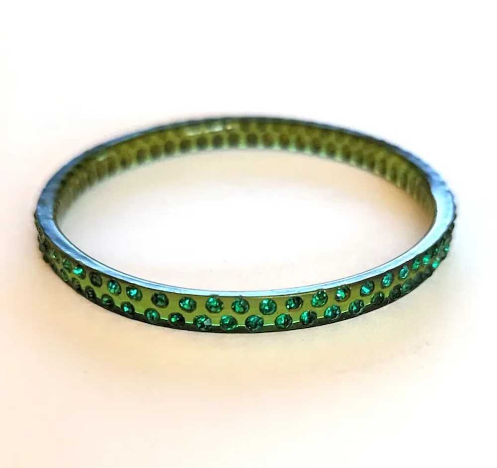 Celluloid and Rhinestones Green Blue Amber Bracel… - image 3