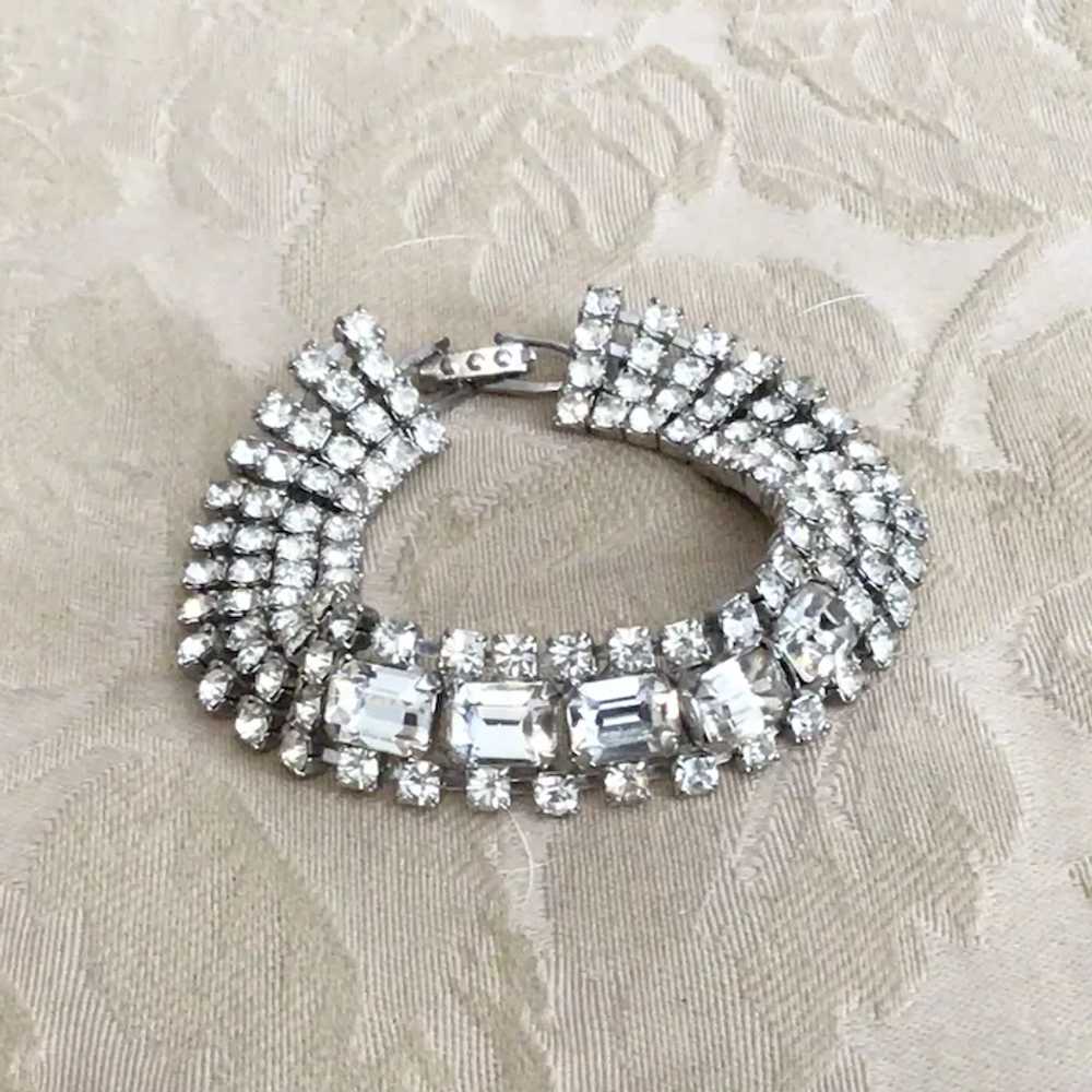 Silver Tone Clear Sparkling Four Row Rhinestone B… - image 2