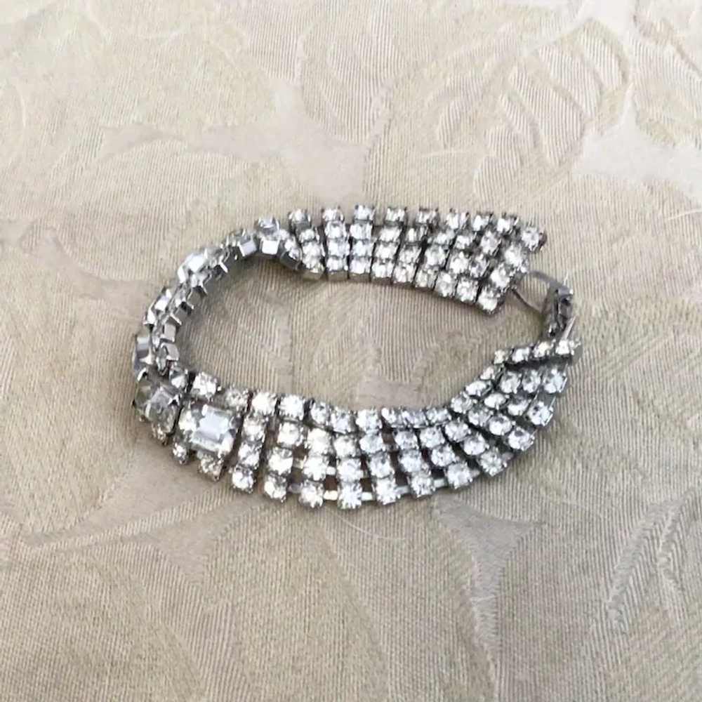 Silver Tone Clear Sparkling Four Row Rhinestone B… - image 3