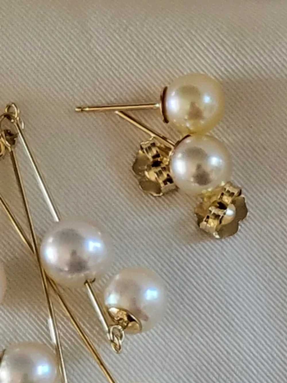 14K Gold Cultured Pearl Dangle Earrings with Jack… - image 12