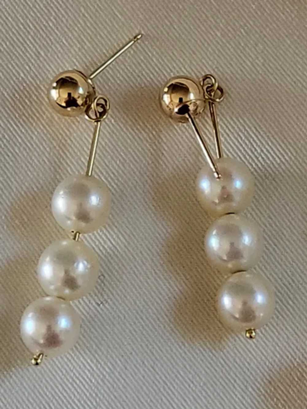 14K Gold Cultured Pearl Dangle Earrings with Jack… - image 2