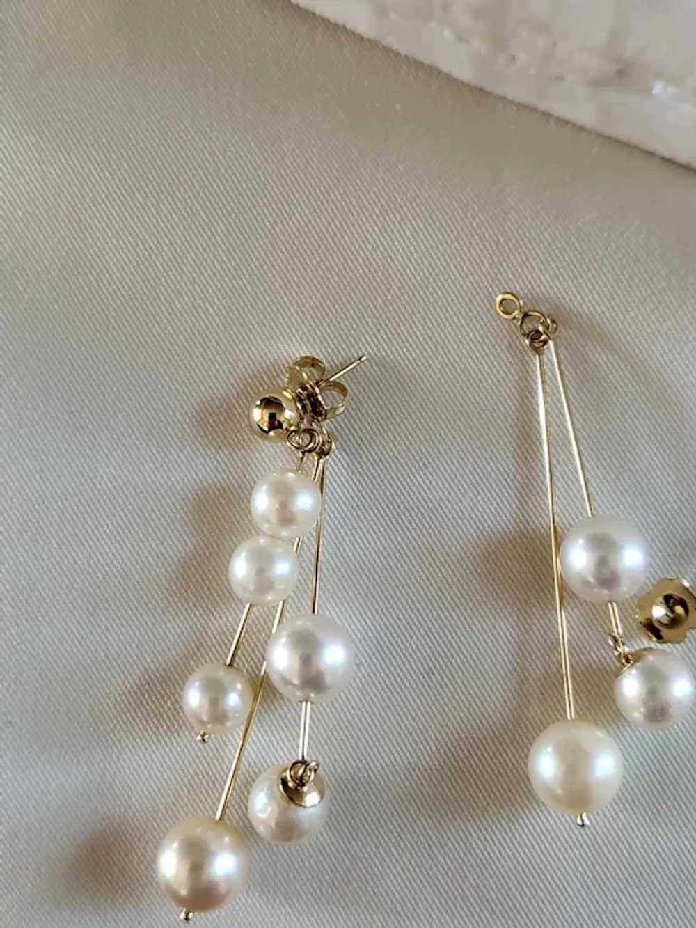 14K Gold Cultured Pearl Dangle Earrings with Jack… - image 5