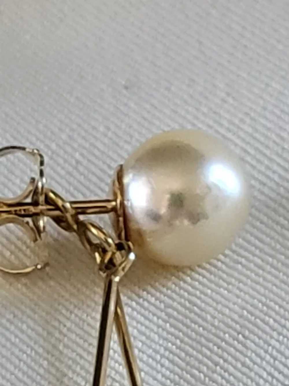 14K Gold Cultured Pearl Dangle Earrings with Jack… - image 6