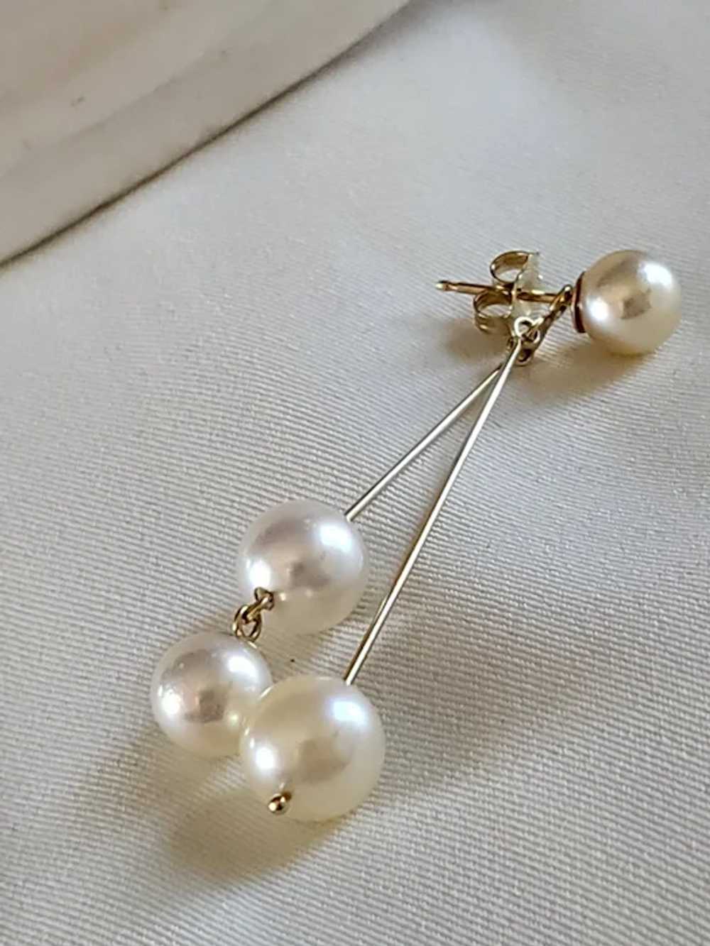 14K Gold Cultured Pearl Dangle Earrings with Jack… - image 7