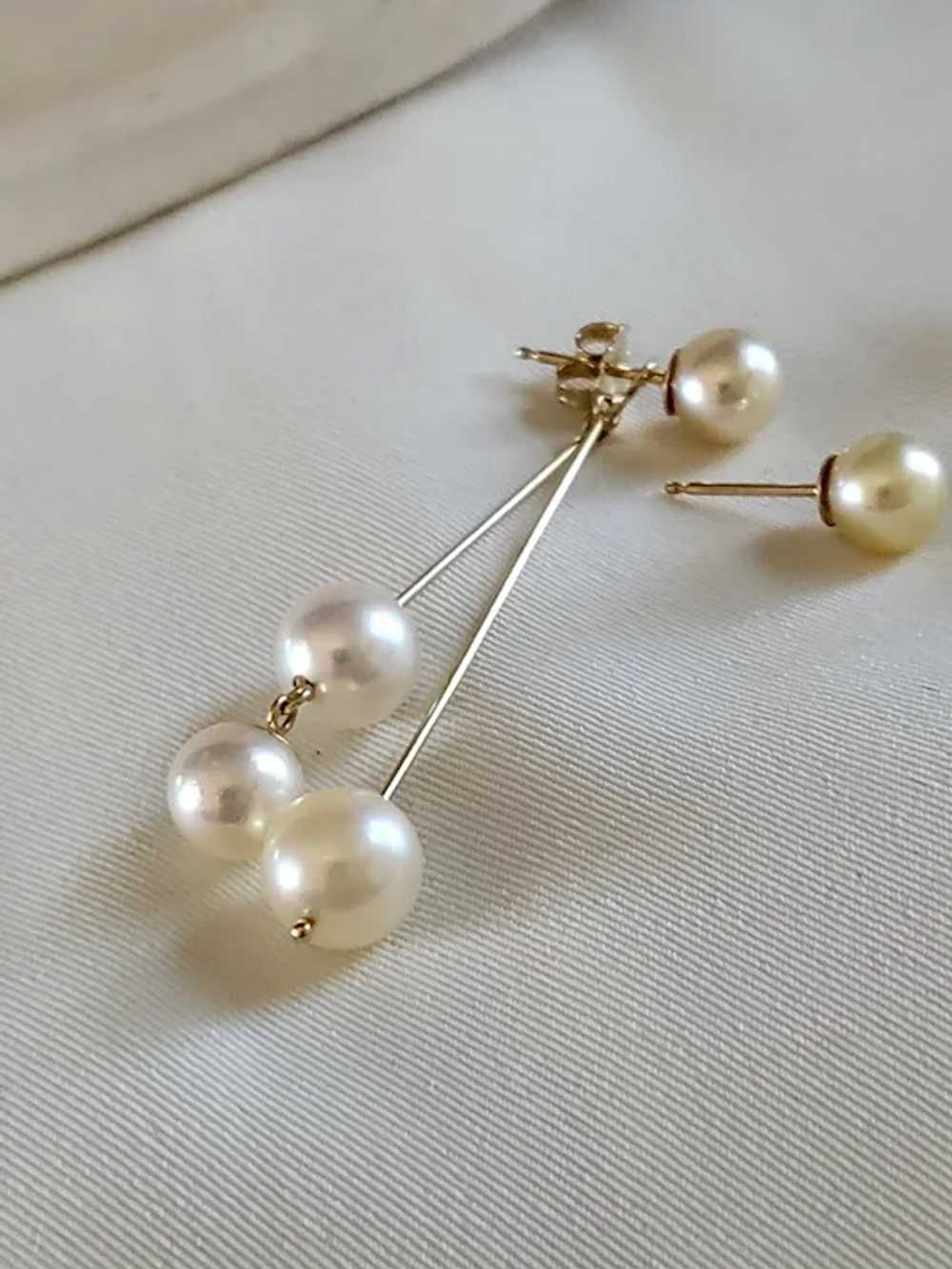 14K Gold Cultured Pearl Dangle Earrings with Jack… - image 8