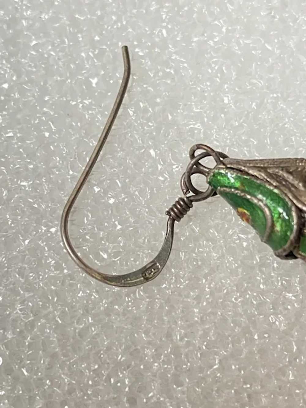 Vintage Silver Articulated Enamel Fish Earrings - image 5