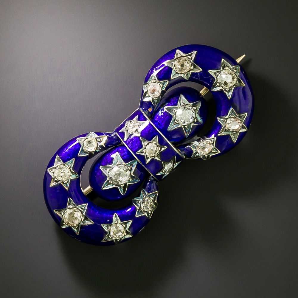 Victorian Diamond and Enamel Bow Motif Pin - image 1