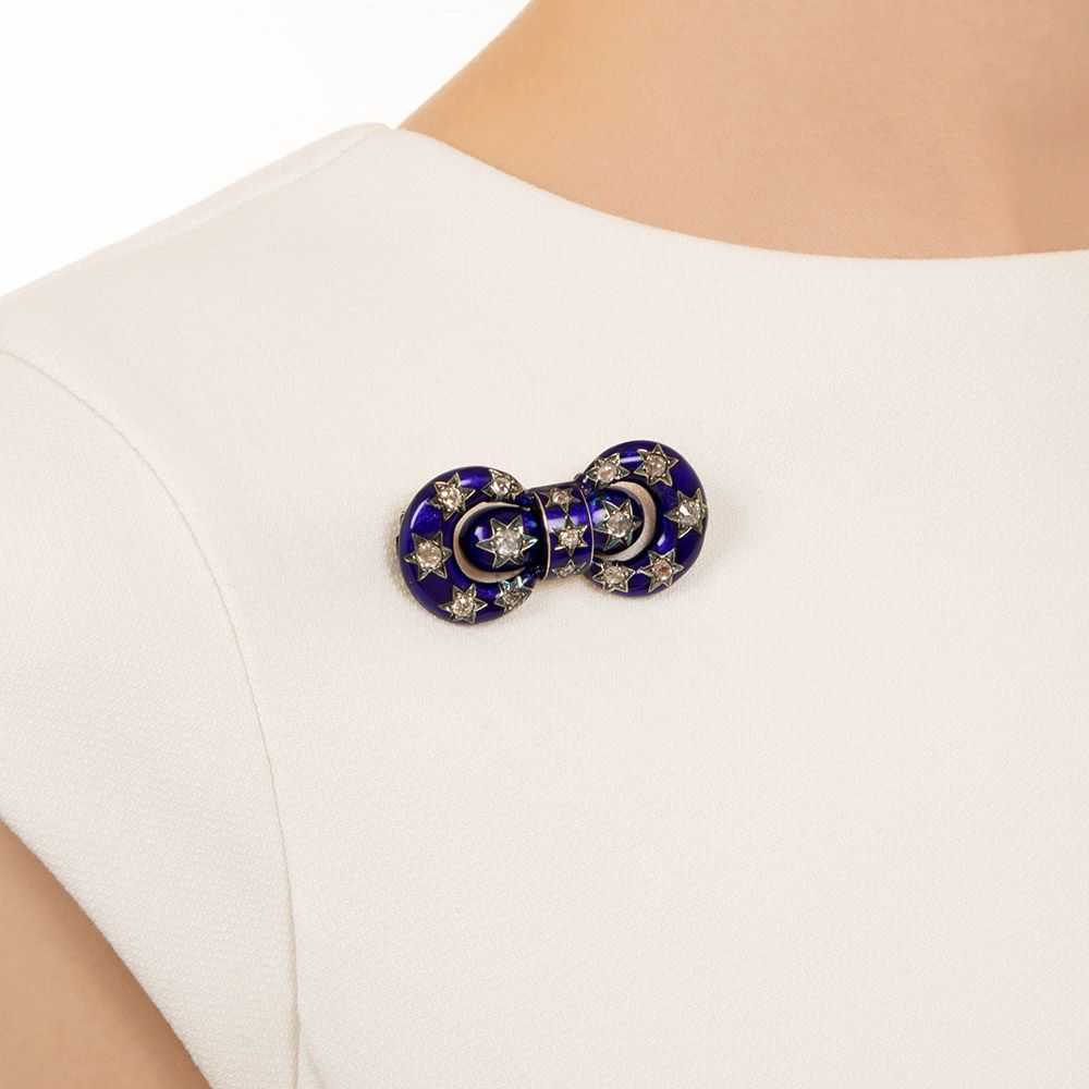 Victorian Diamond and Enamel Bow Motif Pin - image 3