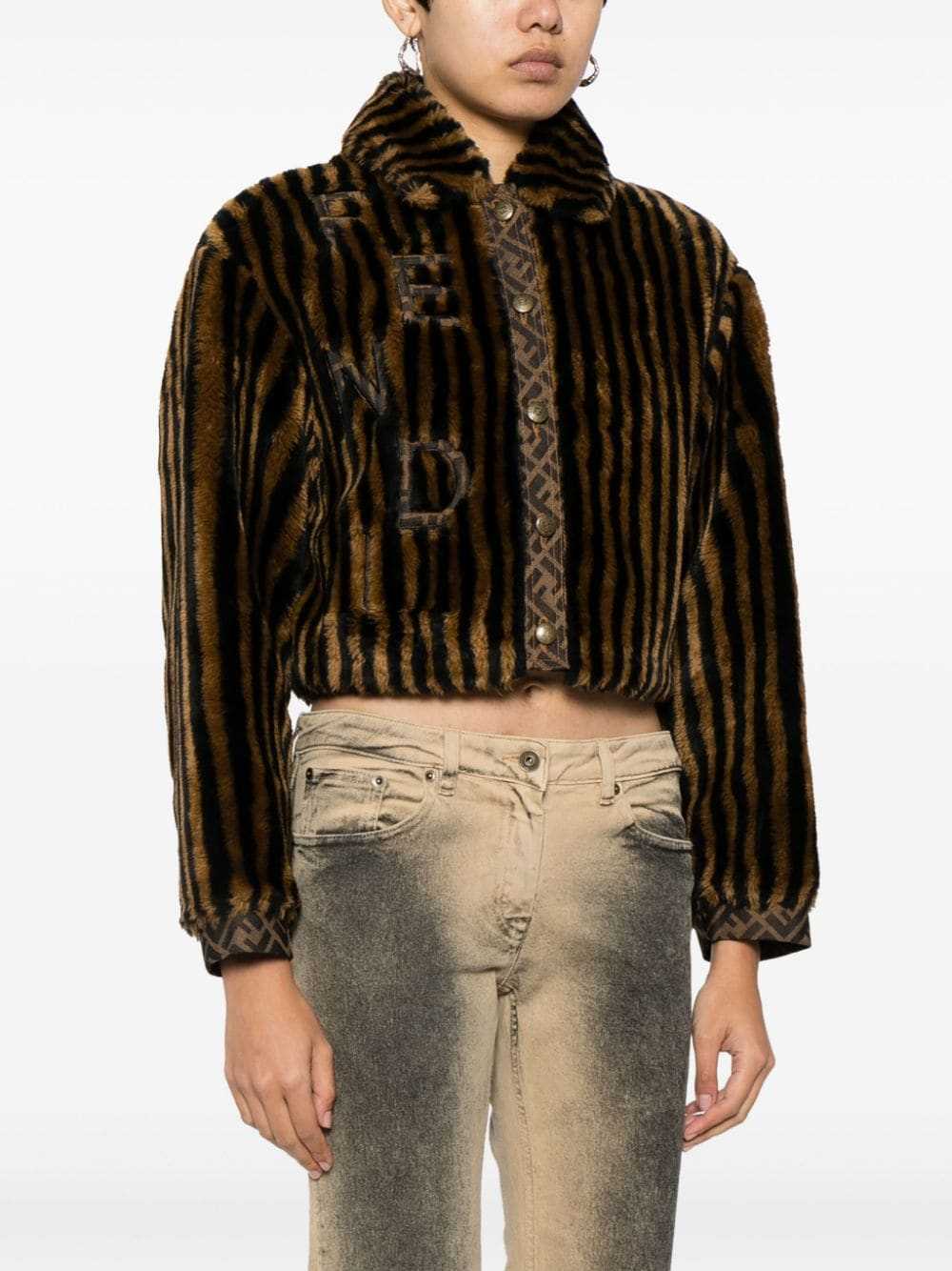 Fendi Pre-Owned Pequin-striped faux-fur jacket - … - image 3