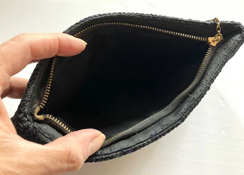 REDUCED 1940's Navy Blue Gimp Clutch Purse With I… - image 4