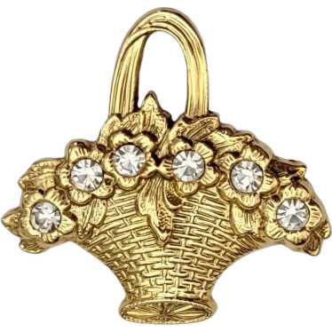 1928 Brand Clear Rhinestone Basket Flower Brooch P