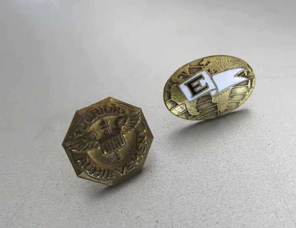 Two Vintage Lapel Pins White Enamel Pendant Junio… - image 5