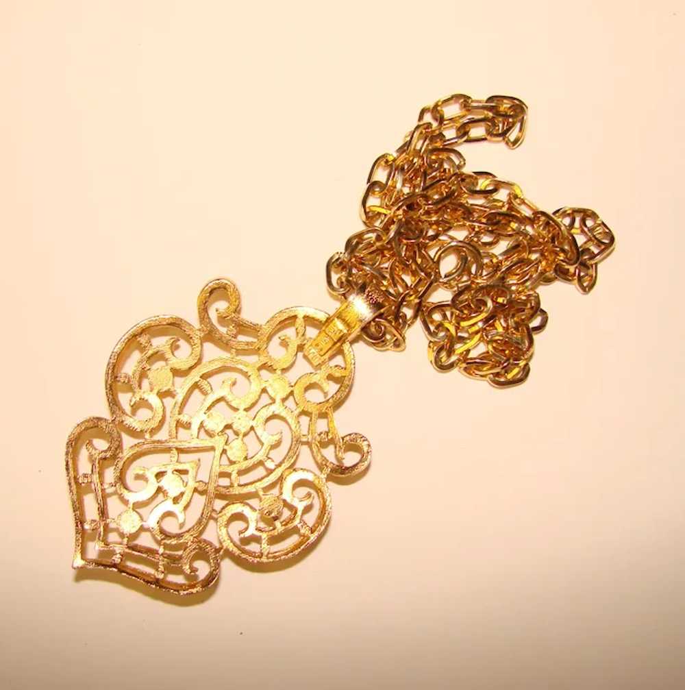 Fabulous TRIFARI Signed Gold Color Pendant Neckla… - image 2