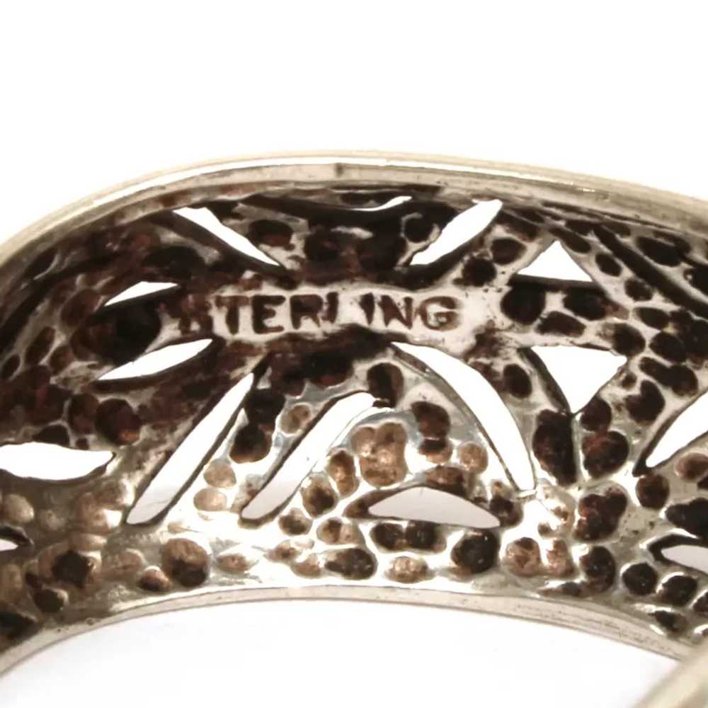 Sterling Pierced Hoop Earrings Openwork Flame Des… - image 5