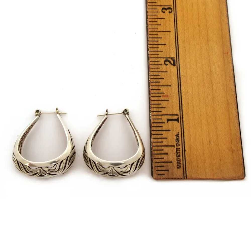 Sterling Pierced Hoop Earrings Openwork Flame Des… - image 6