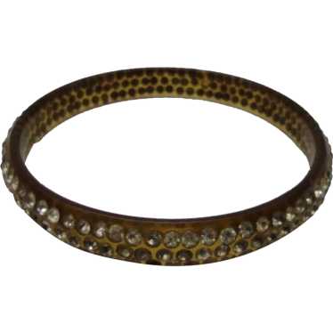 Plastic bangle brown-gold clear rhinestone bracele