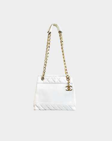 Chanel 1990 White Quilted Calfskin Shoulder Bag