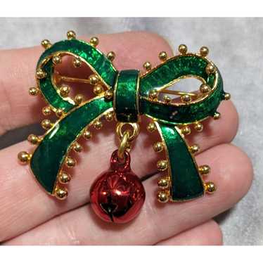 Other Vintage Green Holiday Bow Brooch - image 1