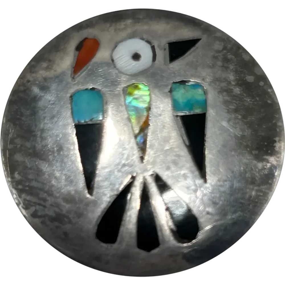 Vintage Thunderbird Brooch Stone Inlay Round Ster… - image 1