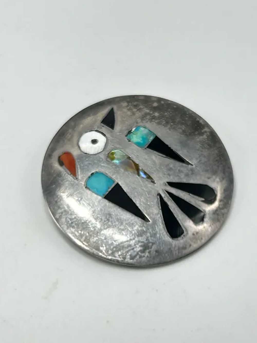 Vintage Thunderbird Brooch Stone Inlay Round Ster… - image 2