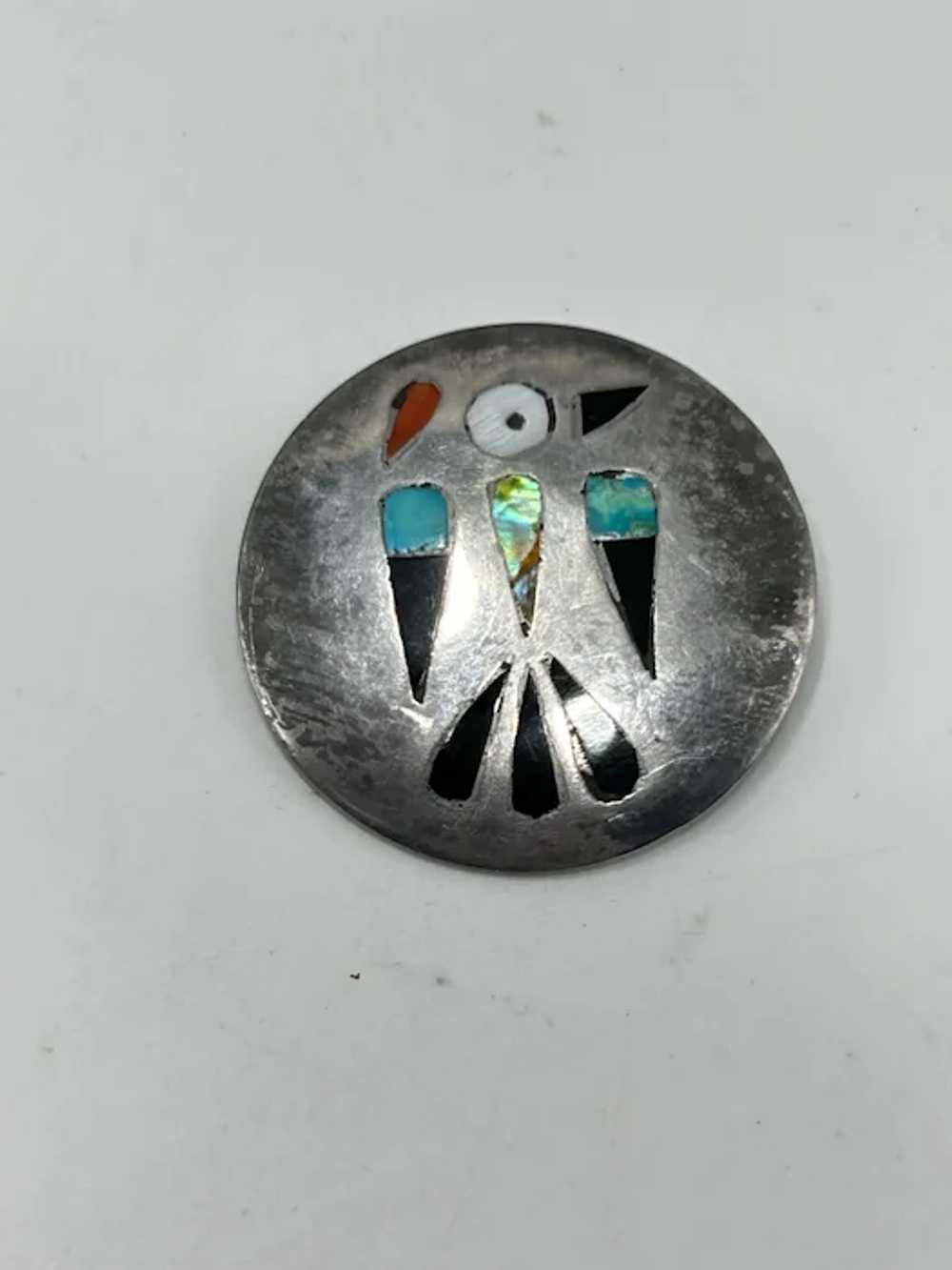 Vintage Thunderbird Brooch Stone Inlay Round Ster… - image 4