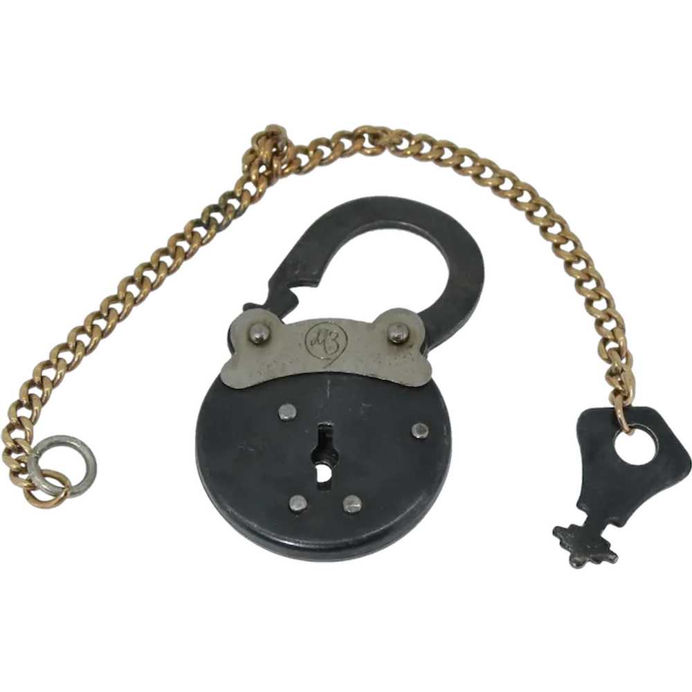 Victorian Oversized Padlock Pendant with Key - image 1