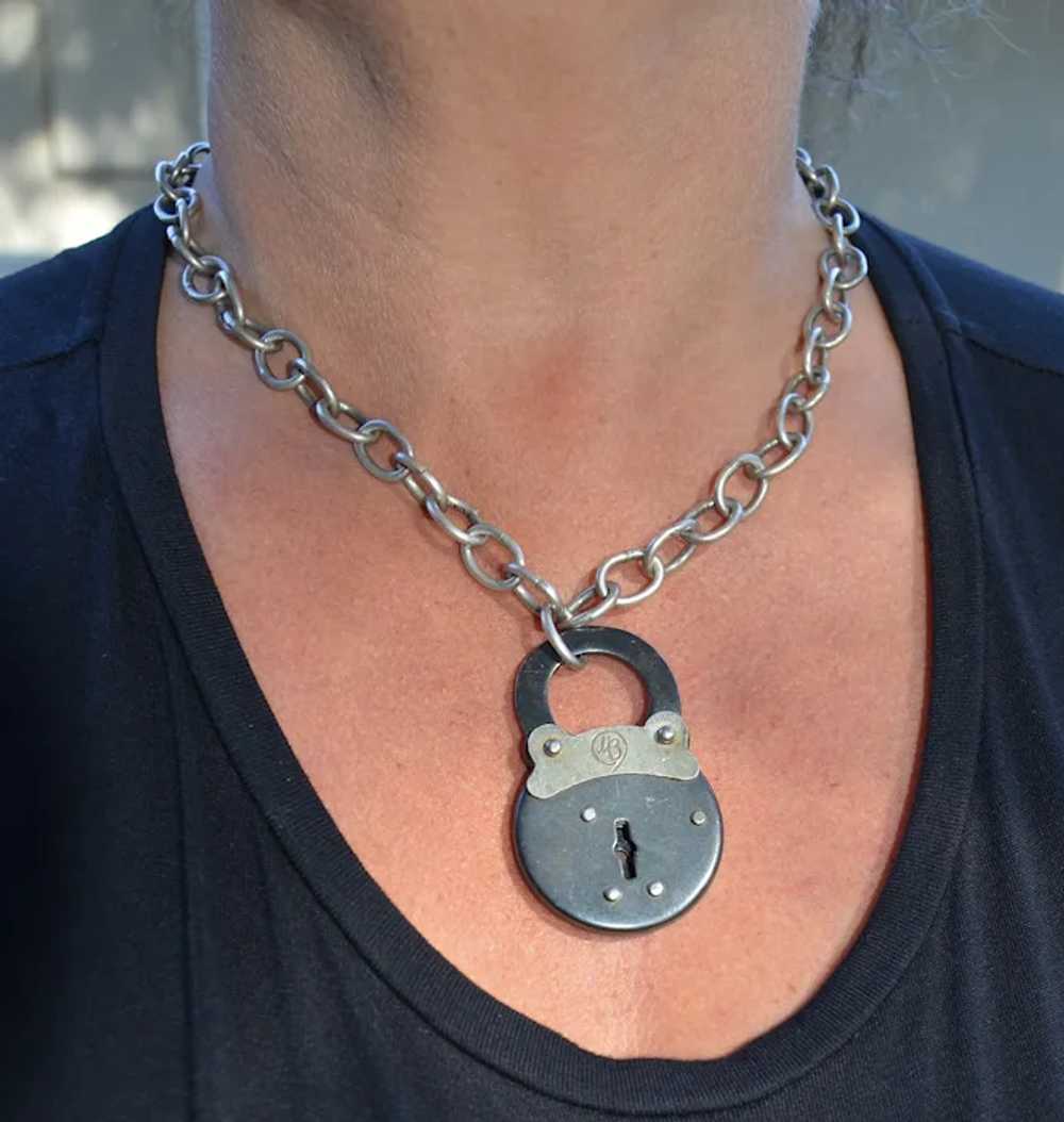 Victorian Oversized Padlock Pendant with Key - image 2