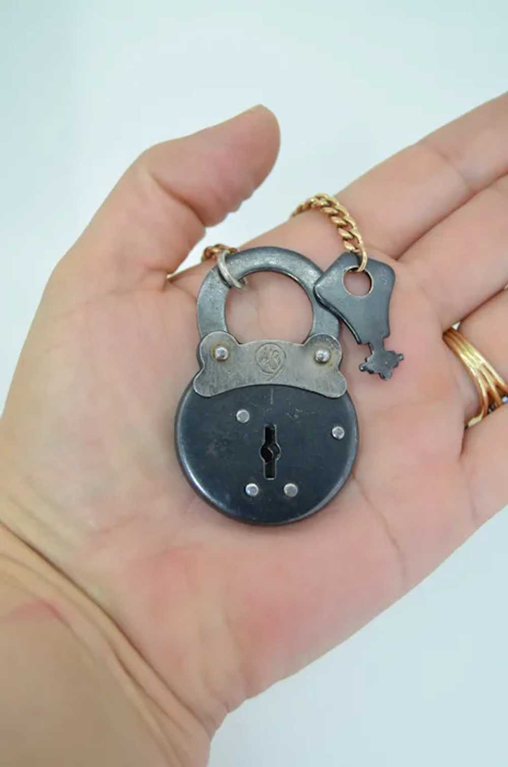 Victorian Oversized Padlock Pendant with Key - image 4