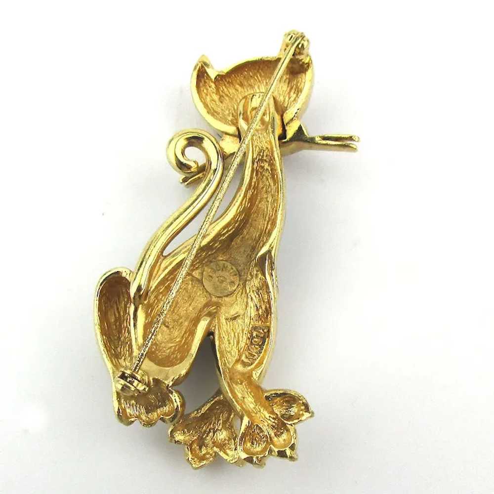 Vintage French GONTIE Enamel Rhinestone Cat Pin - image 6