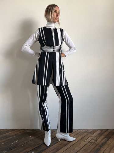 Vintage 1960's Black and White Striped Pant Set, … - image 1