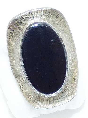 Brushed Sterling and Onyx Modernist Ring