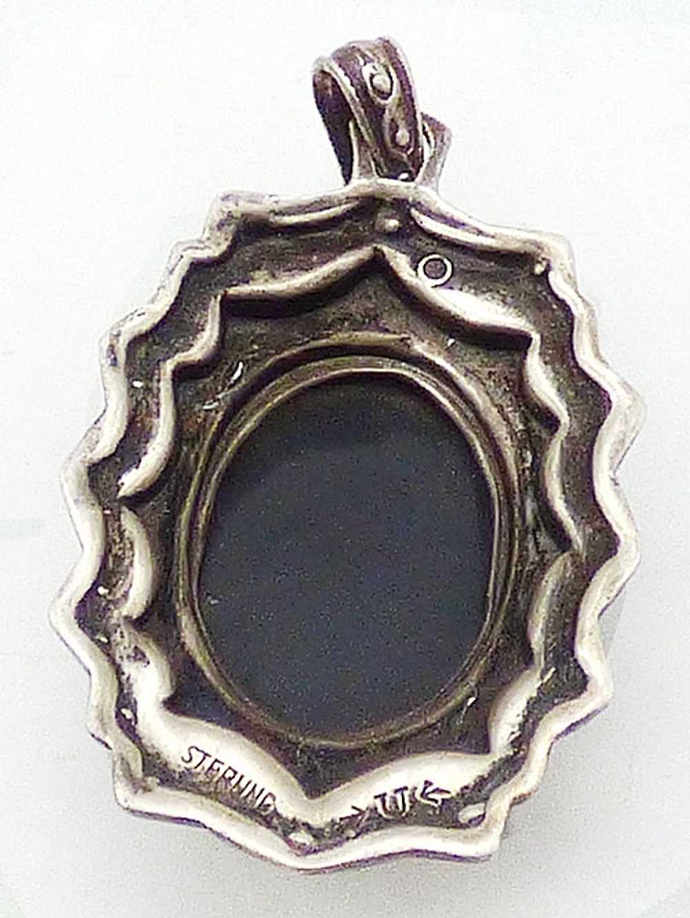 Uncas Sterling Onyx Marcasite Pendant - image 2