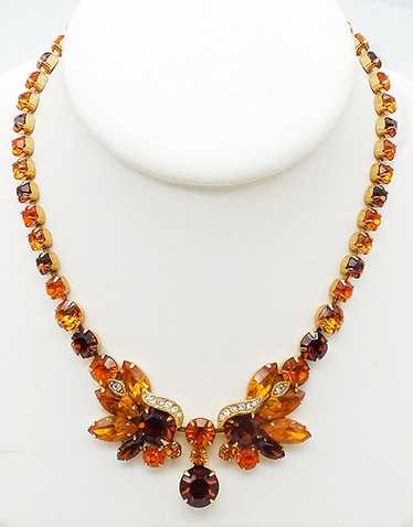 Eisenberg Ice Gold Orange Amber Rhinestone Necklac