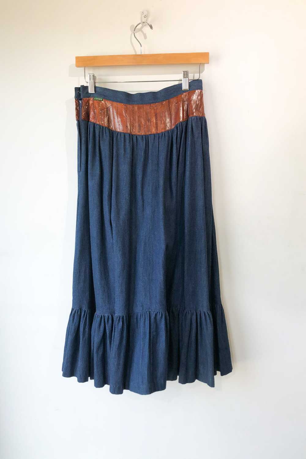 Vintage Bis Bis Saks Eel Panel Denim Prairie Skirt - image 2