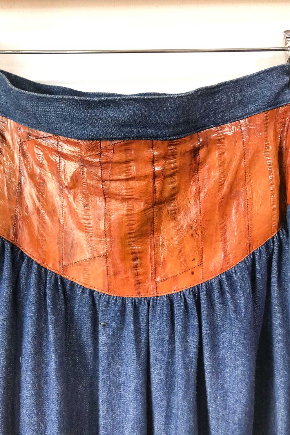 Vintage Bis Bis Saks Eel Panel Denim Prairie Skirt - image 5