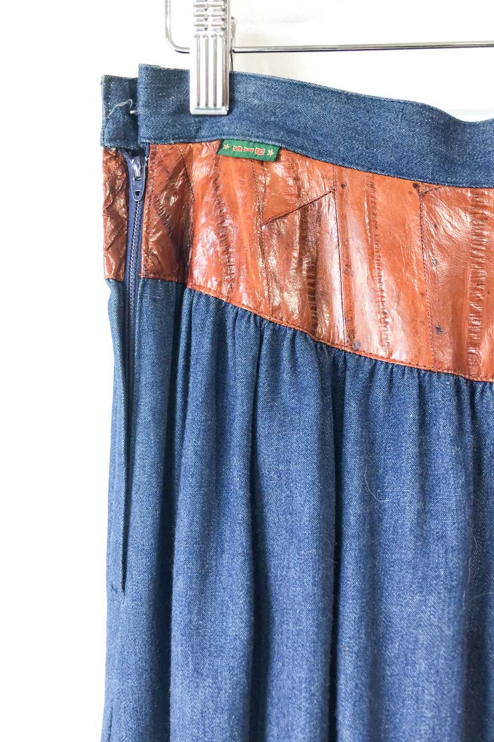 Vintage Bis Bis Saks Eel Panel Denim Prairie Skirt - image 7