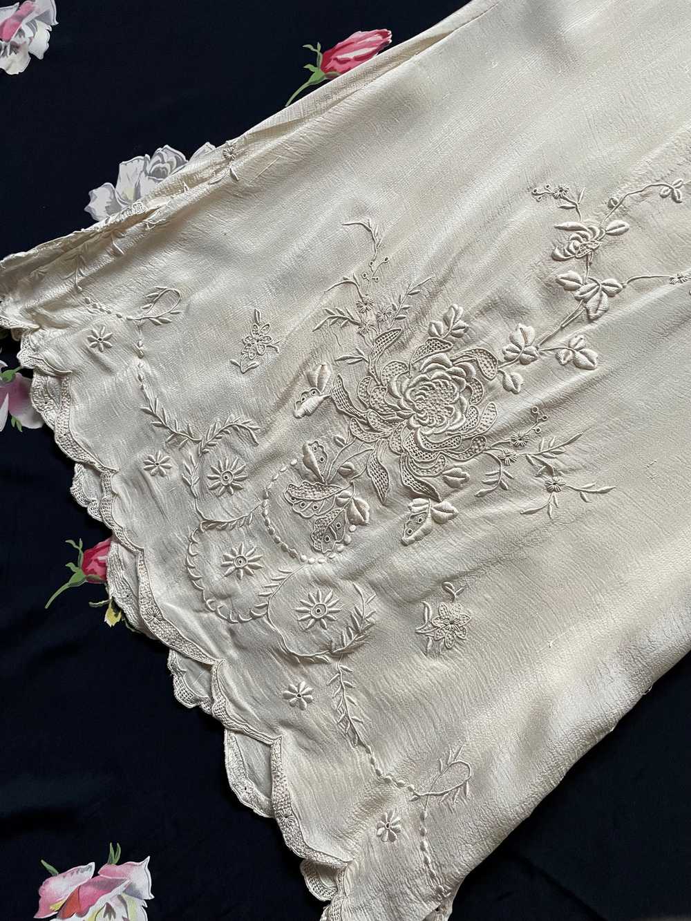 1930s Silk Floral Embroidered Mini Dress Cream Pu… - image 12