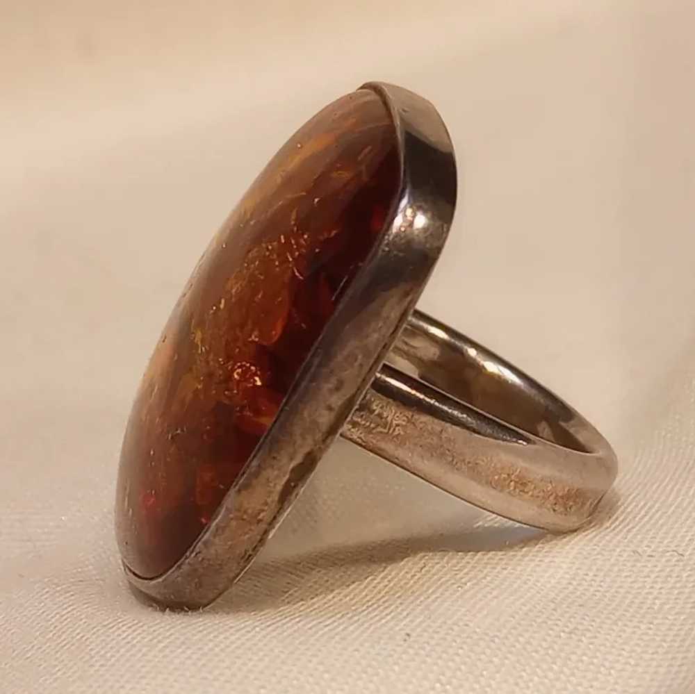 Sterling silver Baltic amber Modernist ring ATI P… - image 4