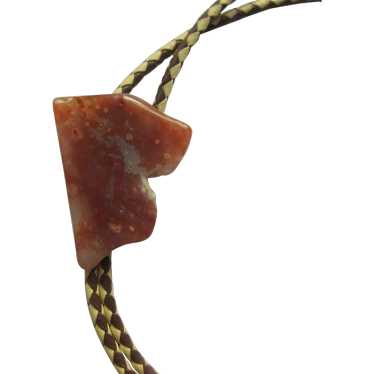 Vintage Agate Bolo Tie, Two Toned Braided Leather - image 1